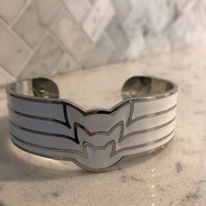 Kitty Cat Silver and White adjustable cuff Bracelet